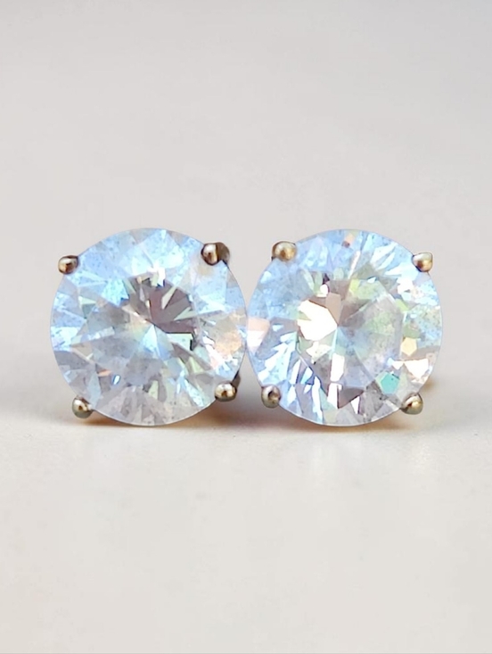 925 Sterling Silver Jewelry - 14k Vermeil Sterling Silver CZ Stud Earrings
